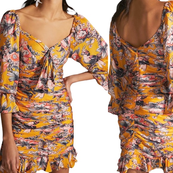 Anthropologie Ranna Gill Ruched Floral Mini Dress - Picture 3 of 16